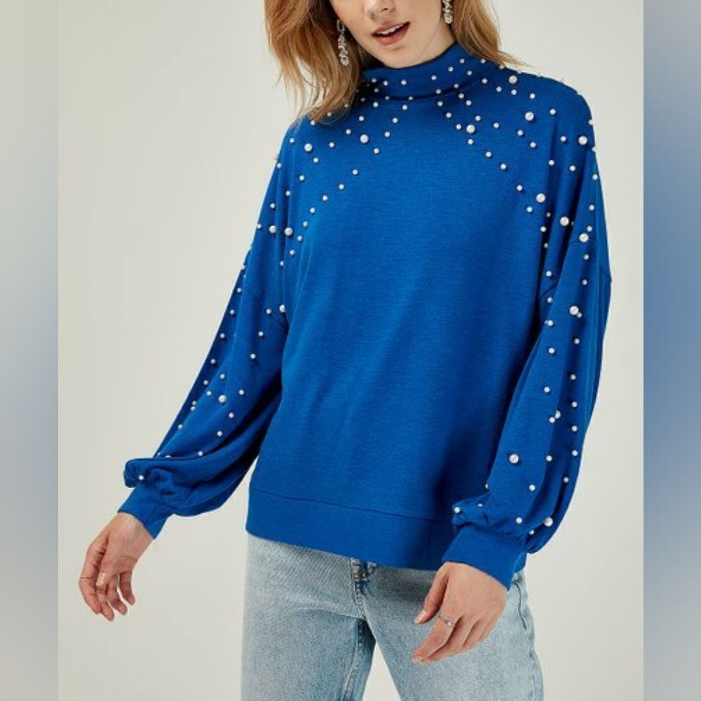 Top Bloggers Boutique Beaded Bubble Long Sleeve Top Size Sm